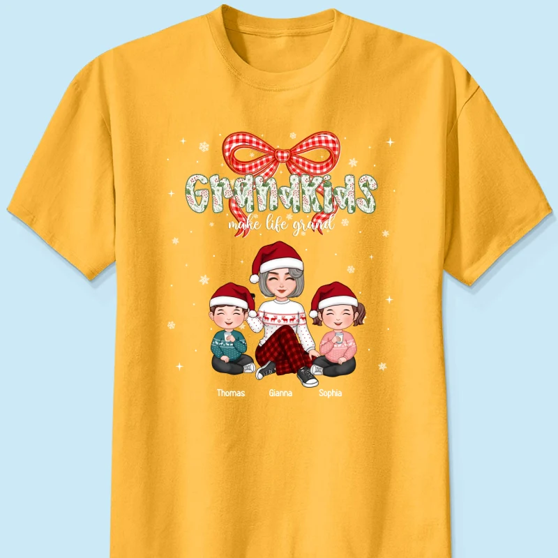 Grandkids Make Life Grand Coquette Floral Christmas Pattern - Personalized Shirt - Image 23