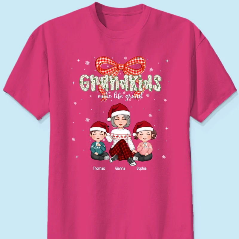 Grandkids Make Life Grand Coquette Floral Christmas Pattern - Personalized Shirt - Image 25