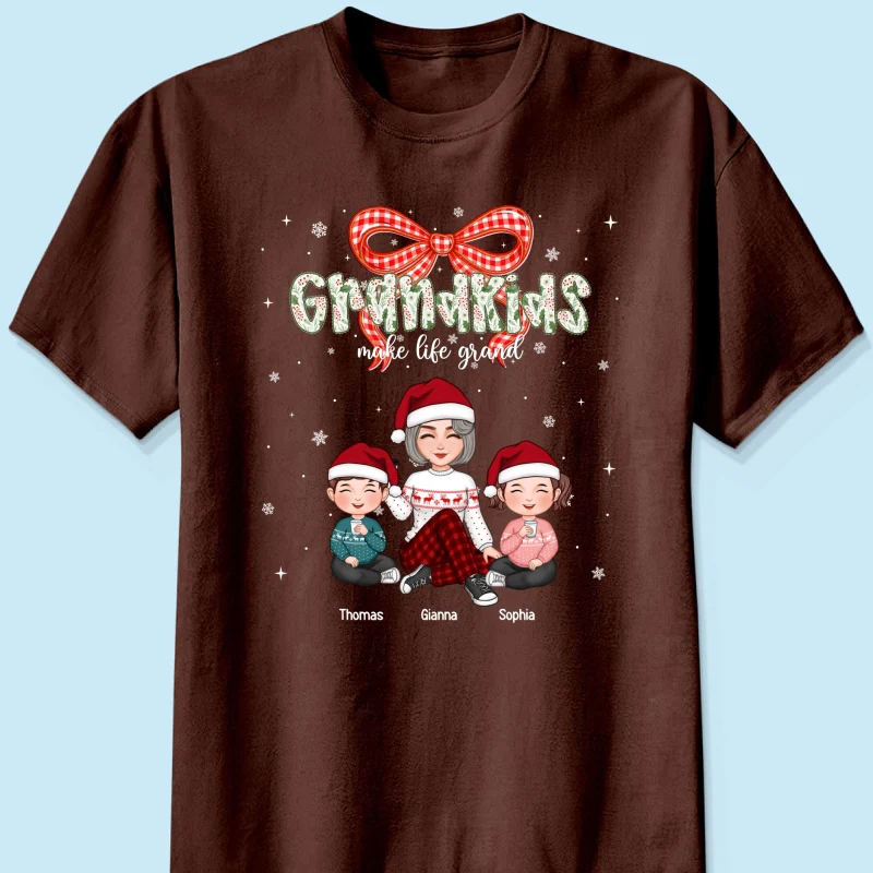Grandkids Make Life Grand Coquette Floral Christmas Pattern - Personalized Shirt - Image 26