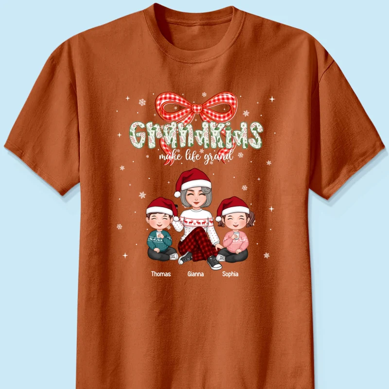 Grandkids Make Life Grand Coquette Floral Christmas Pattern - Personalized Shirt - Image 27