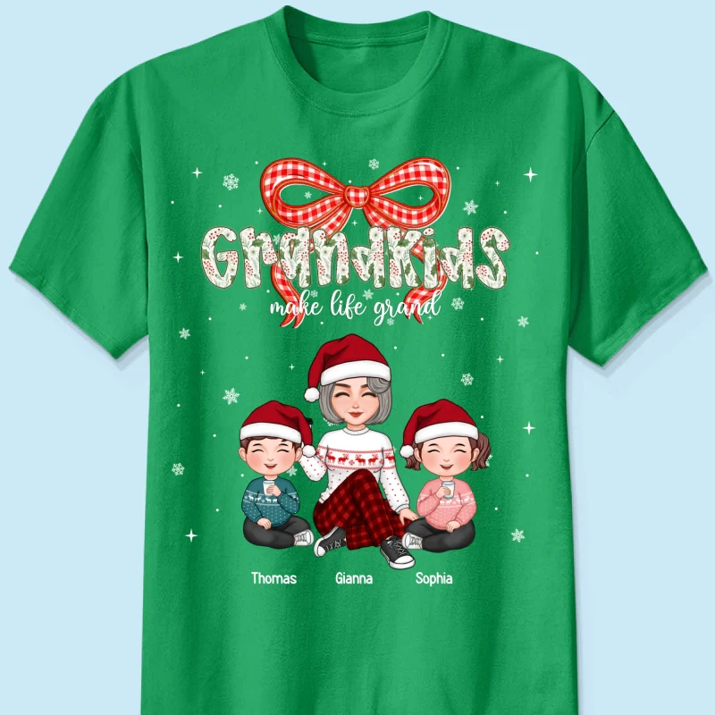 Grandkids Make Life Grand Coquette Floral Christmas Pattern - Personalized Shirt - Image 28