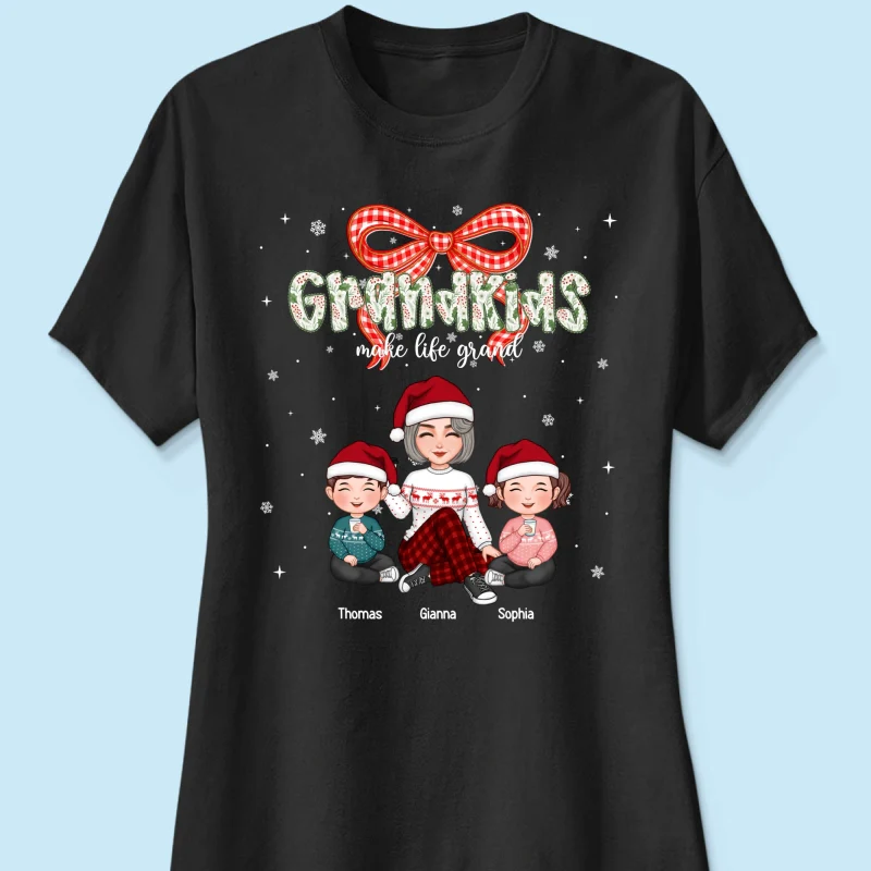 Grandkids Make Life Grand Coquette Floral Christmas Pattern - Personalized Shirt - Image 29