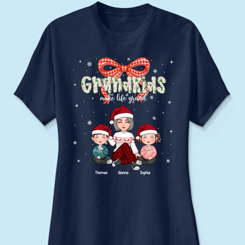 Grandkids Make Life Grand Coquette Floral Christmas Pattern - Personalized Shirt - Image 30
