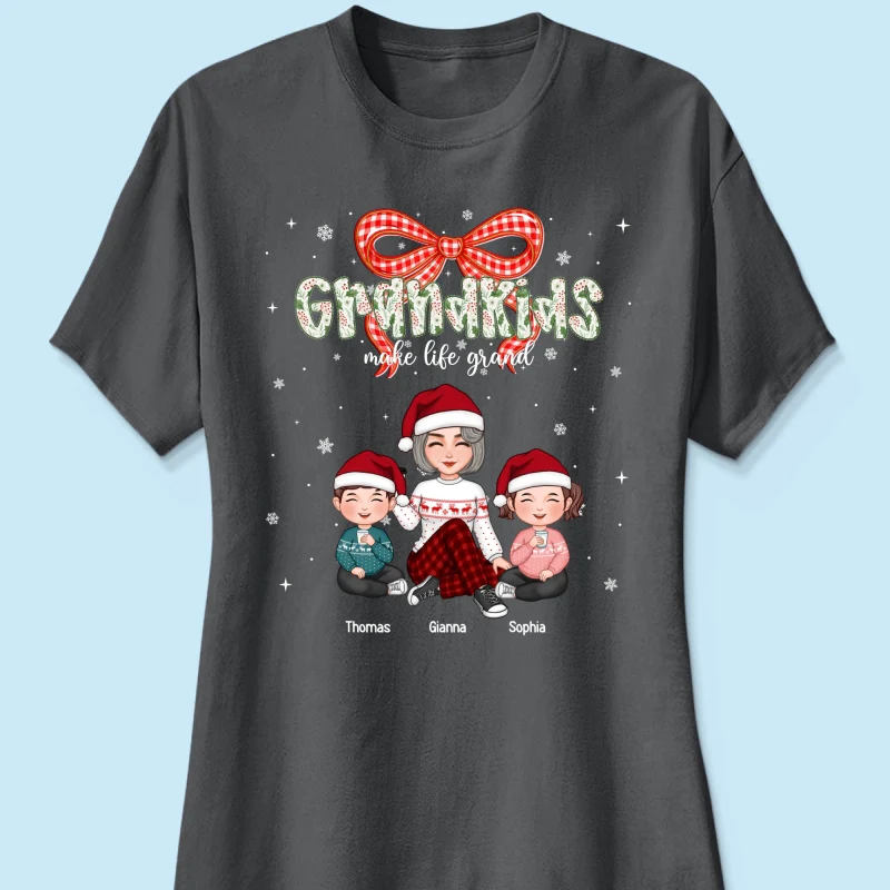 Grandkids Make Life Grand Coquette Floral Christmas Pattern - Personalized Shirt - Image 31