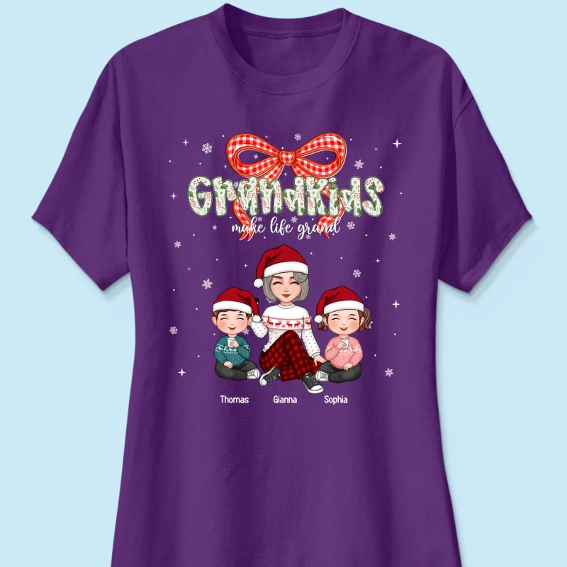 Grandkids Make Life Grand Coquette Floral Christmas Pattern - Personalized Shirt - Image 32