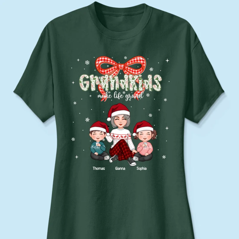 Grandkids Make Life Grand Coquette Floral Christmas Pattern - Personalized Shirt - Image 33
