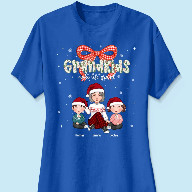 Grandkids Make Life Grand Coquette Floral Christmas Pattern - Personalized Shirt - Image 34