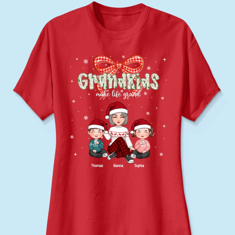 Grandkids Make Life Grand Coquette Floral Christmas Pattern - Personalized Shirt - Image 35