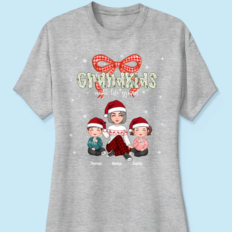 Grandkids Make Life Grand Coquette Floral Christmas Pattern - Personalized Shirt - Image 38