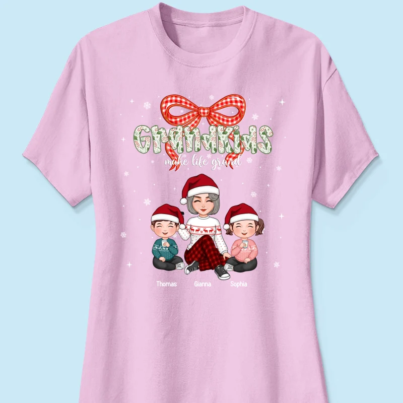 Grandkids Make Life Grand Coquette Floral Christmas Pattern - Personalized Shirt - Image 39