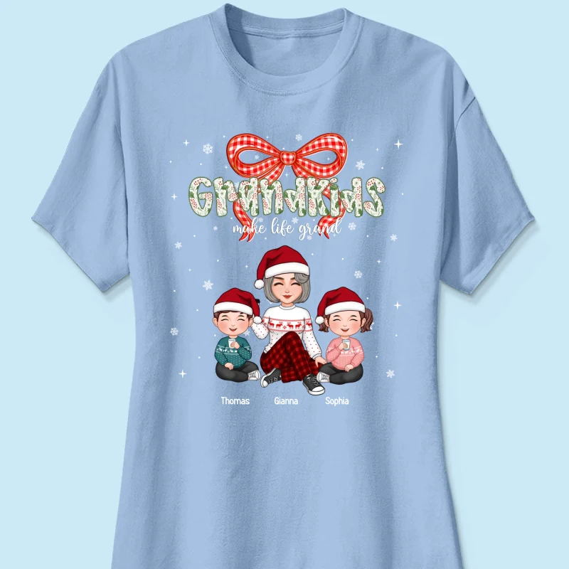 Grandkids Make Life Grand Coquette Floral Christmas Pattern - Personalized Shirt - Image 40