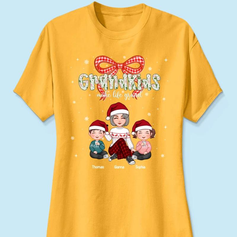 Grandkids Make Life Grand Coquette Floral Christmas Pattern - Personalized Shirt - Image 41