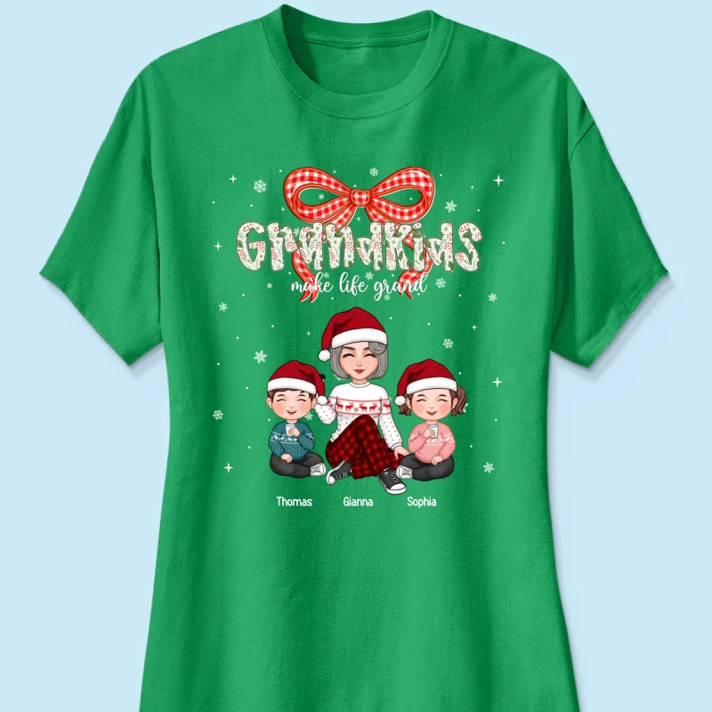 Grandkids Make Life Grand Coquette Floral Christmas Pattern - Personalized Shirt - Image 42