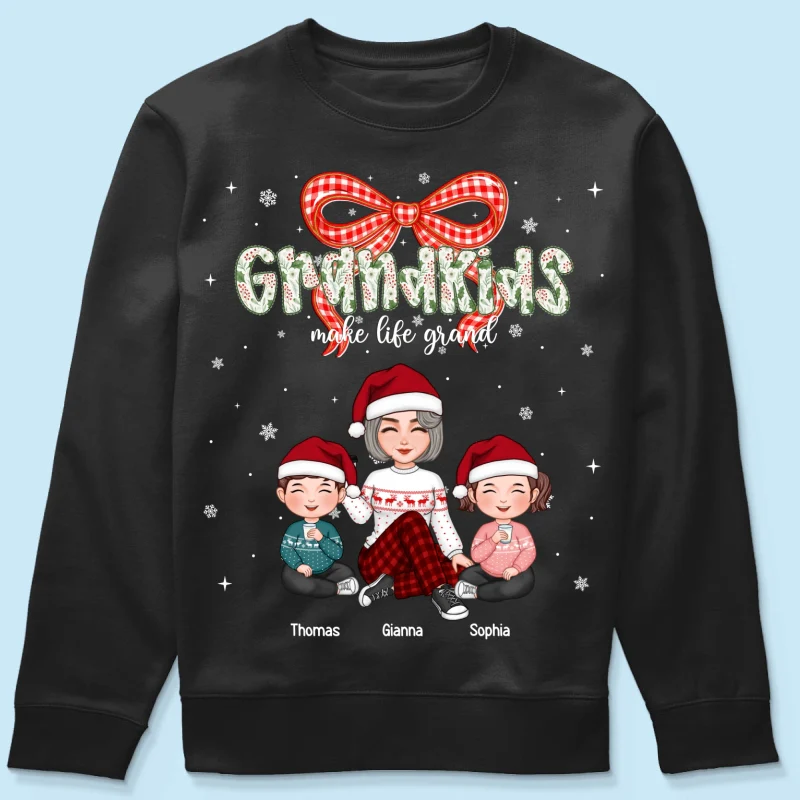 Grandkids Make Life Grand Coquette Floral Christmas Pattern - Personalized Shirt - Image 43