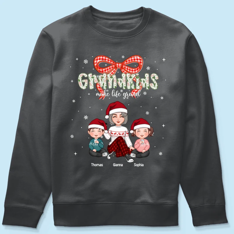 Grandkids Make Life Grand Coquette Floral Christmas Pattern - Personalized Shirt - Image 45