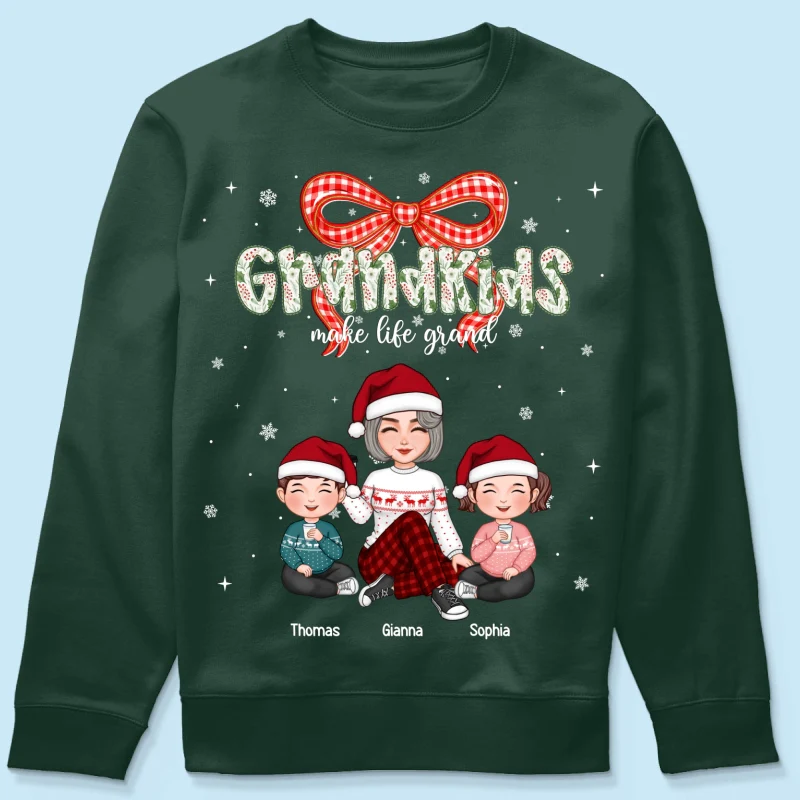 Grandkids Make Life Grand Coquette Floral Christmas Pattern - Personalized Shirt - Image 46