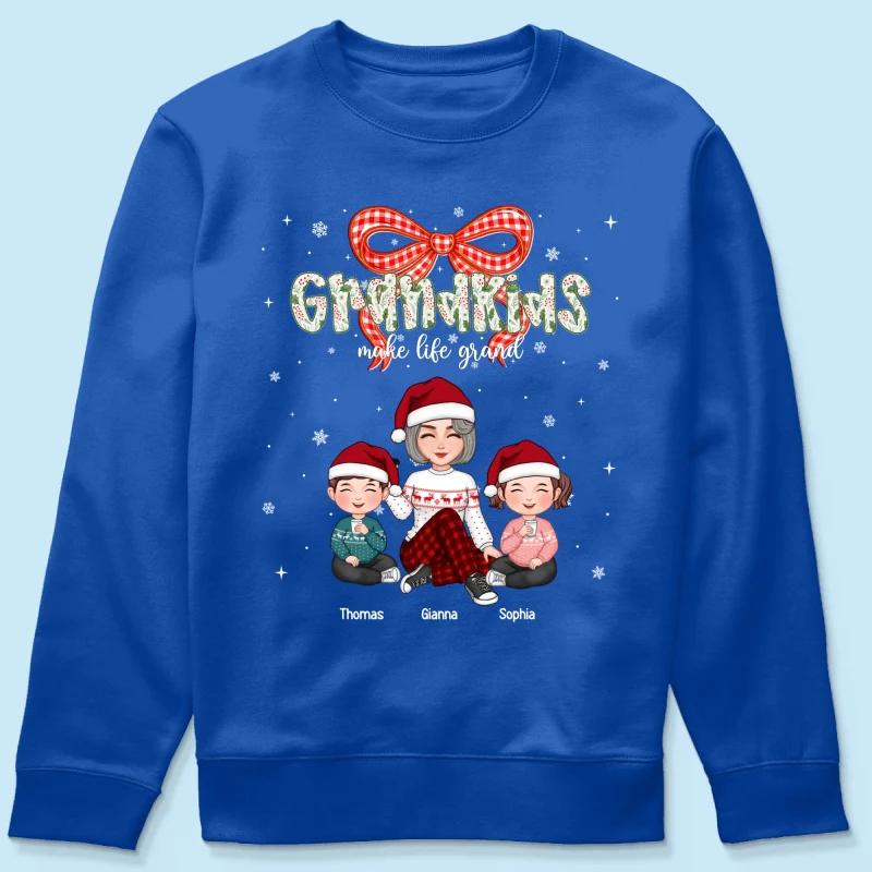 Grandkids Make Life Grand Coquette Floral Christmas Pattern - Personalized Shirt - Image 47