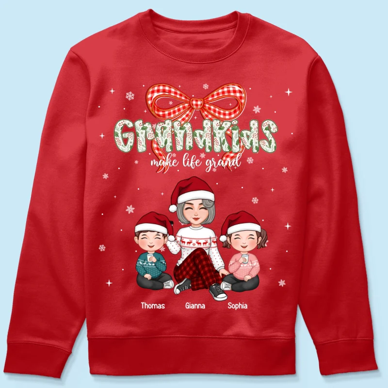 Grandkids Make Life Grand Coquette Floral Christmas Pattern - Personalized Shirt - Image 48