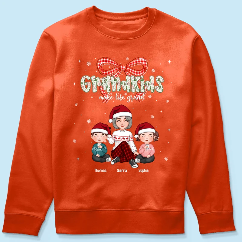 Grandkids Make Life Grand Coquette Floral Christmas Pattern - Personalized Shirt - Image 49