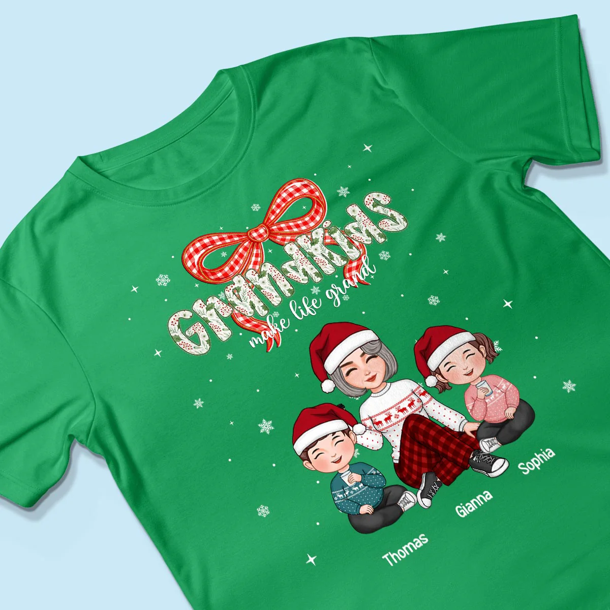 Grandkids Make Life Grand Coquette Floral Christmas Pattern - Personalized Shirt - Image 5