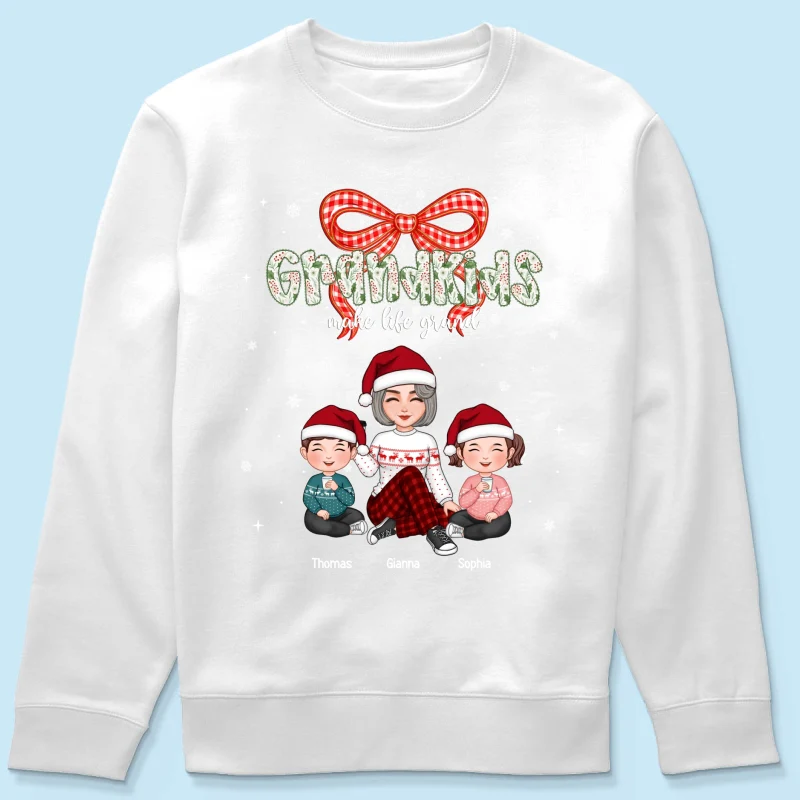 Grandkids Make Life Grand Coquette Floral Christmas Pattern - Personalized Shirt - Image 50