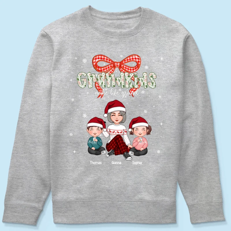 Grandkids Make Life Grand Coquette Floral Christmas Pattern - Personalized Shirt - Image 51