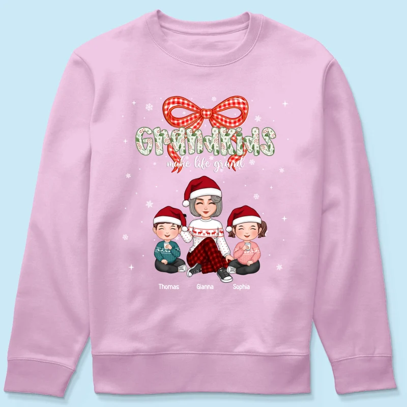 Grandkids Make Life Grand Coquette Floral Christmas Pattern - Personalized Shirt - Image 52