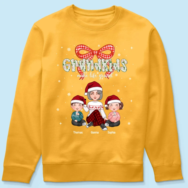 Grandkids Make Life Grand Coquette Floral Christmas Pattern - Personalized Shirt - Image 53