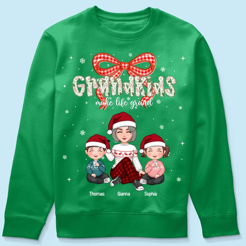 Grandkids Make Life Grand Coquette Floral Christmas Pattern - Personalized Shirt - Image 54