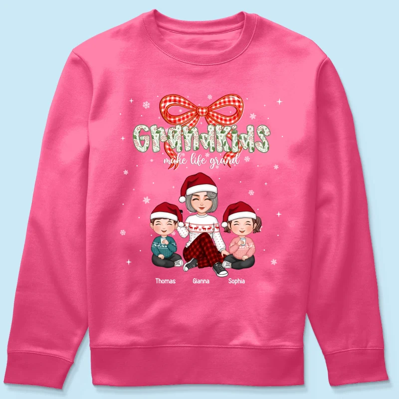 Grandkids Make Life Grand Coquette Floral Christmas Pattern - Personalized Shirt - Image 55