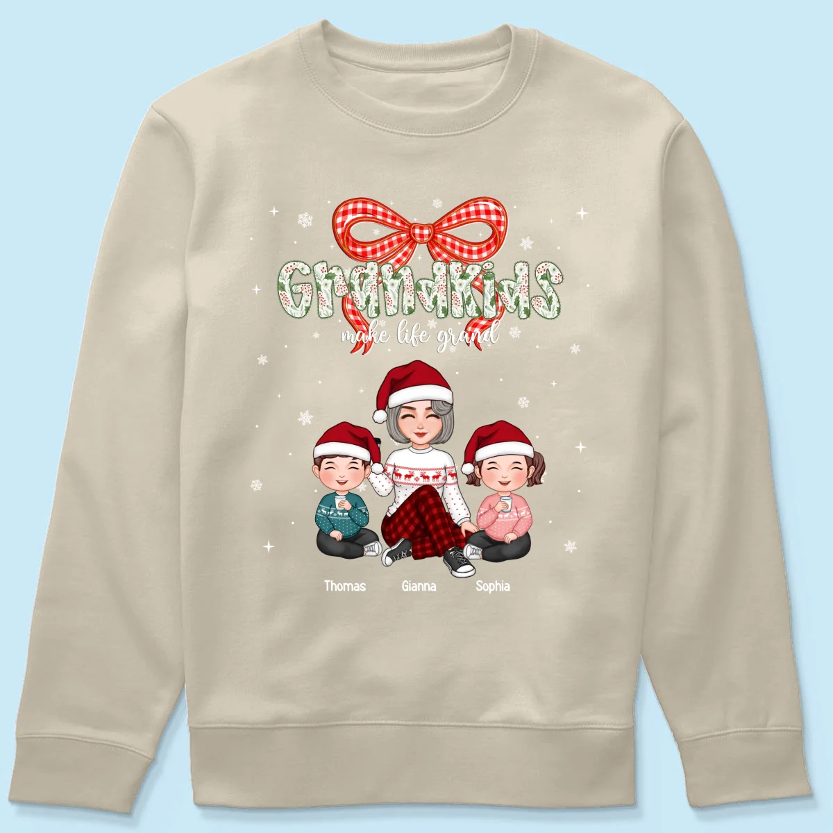 Grandkids Make Life Grand Coquette Floral Christmas Pattern - Personalized Shirt - Image 56
