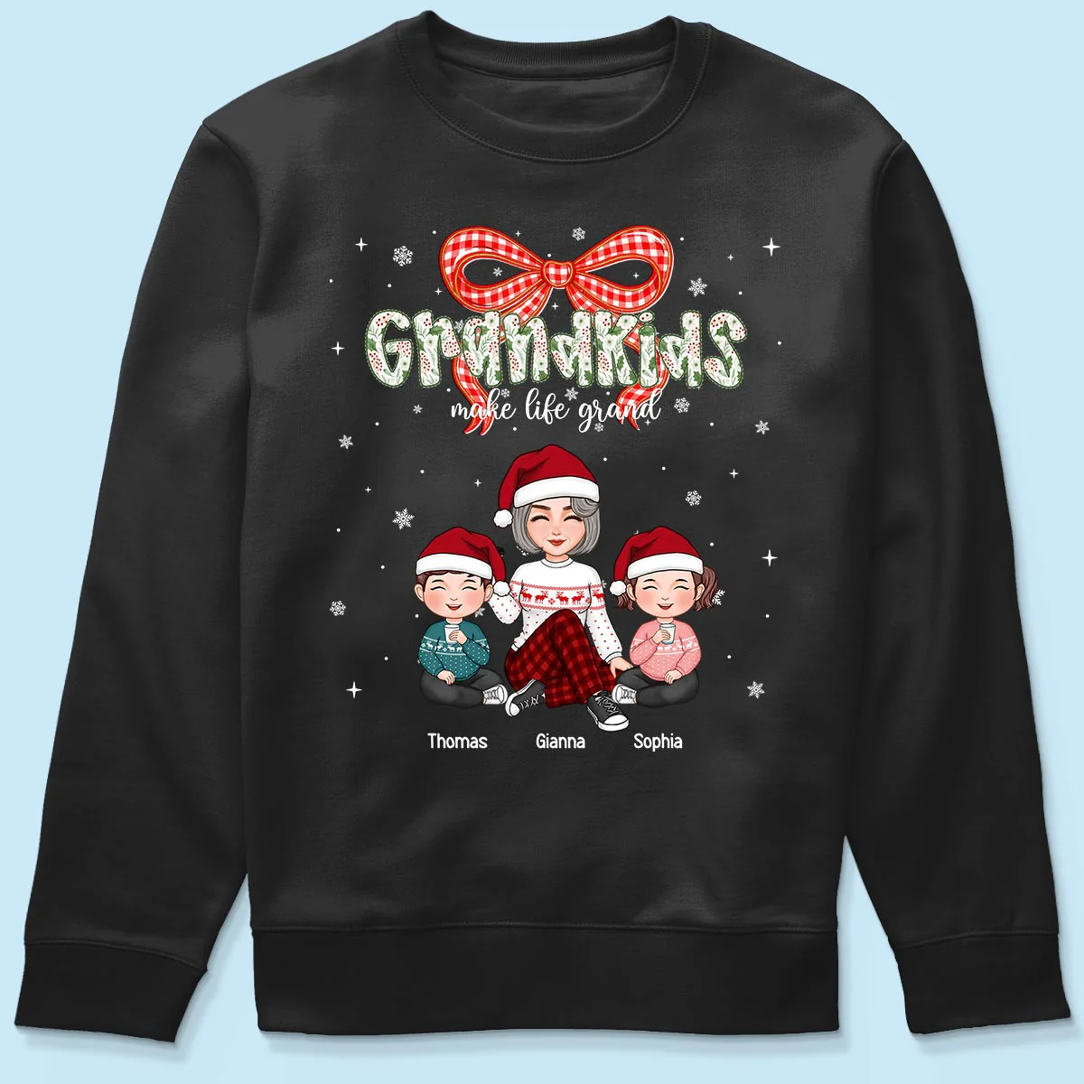 Grandkids Make Life Grand Coquette Floral Christmas Pattern - Personalized Shirt - Image 8