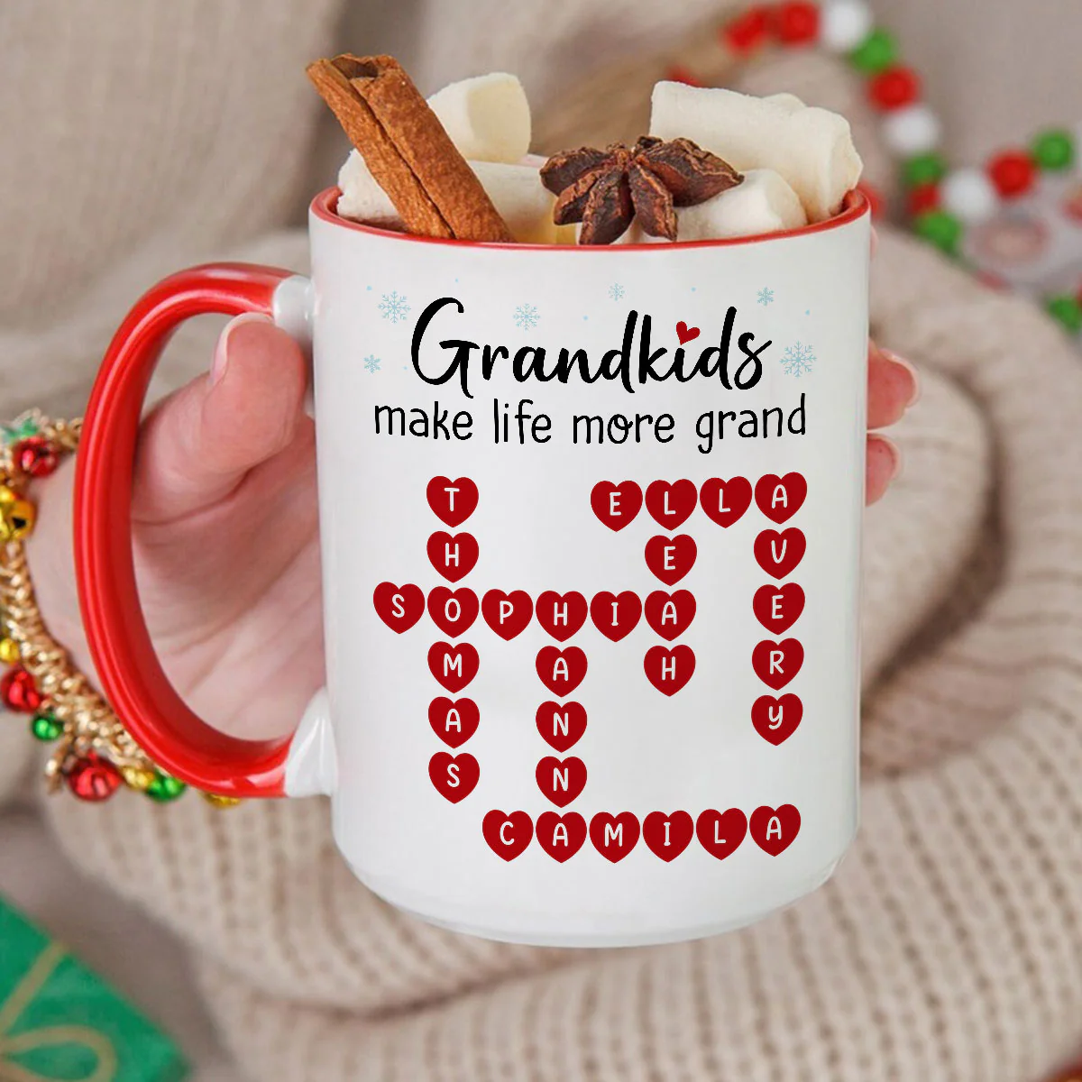 Grandkids Make Life Grand Crossword Puzzle Art Christmas Gift For Grandma Personalized Mug - Image 6