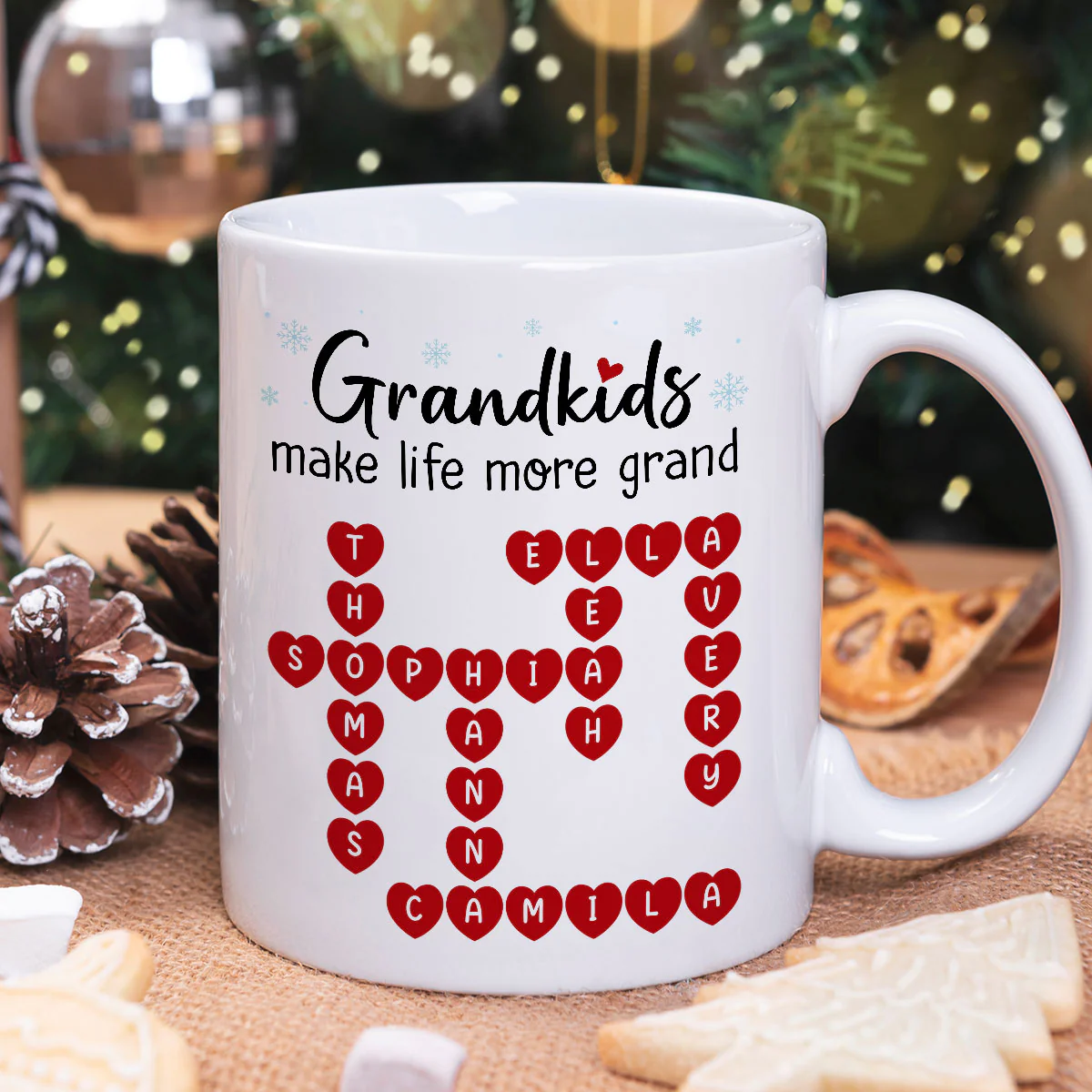 Grandkids Make Life Grand Crossword Puzzle Art Christmas Gift For Grandma Personalized Mug - Image 7