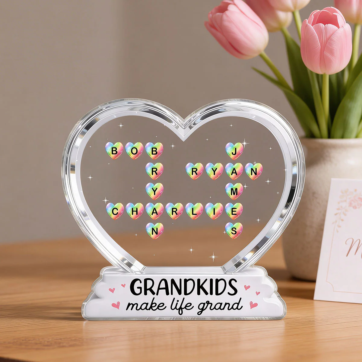 Grandkids Make Life Grand Crossword Puzzle Art Colorful Hearts 2D Flat - Personalized Acrylic Block Plaque - Gift For Grandma - Image 10