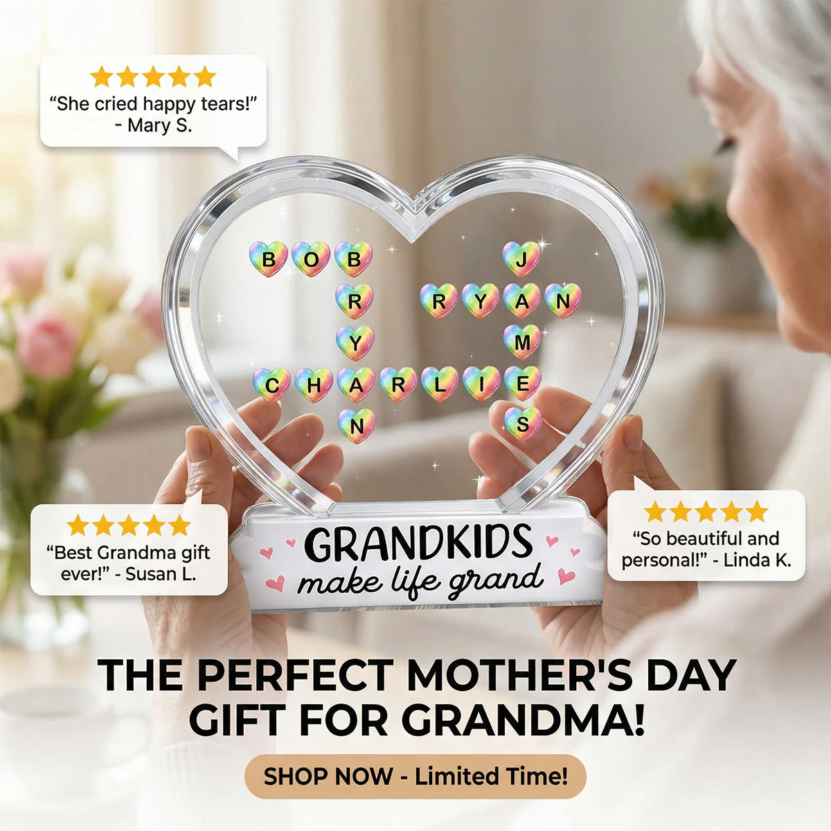 Grandkids Make Life Grand Crossword Puzzle Art Colorful Hearts 2D Flat - Personalized Acrylic Block Plaque - Gift For Grandma - Image 11
