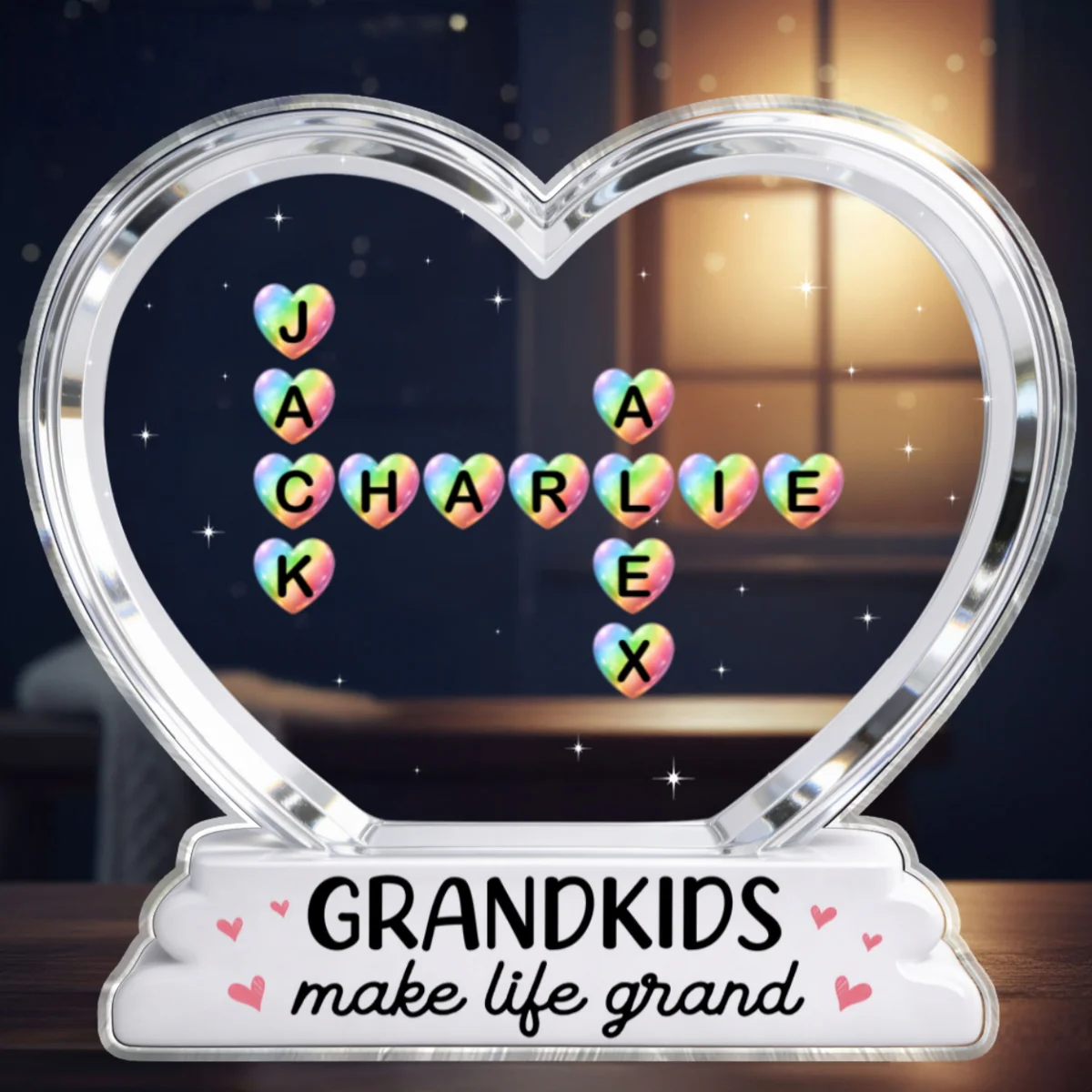 Grandkids Make Life Grand Crossword Puzzle Art Colorful Hearts 2D Flat - Personalized Acrylic Block Plaque - Gift For Grandma - Image 13