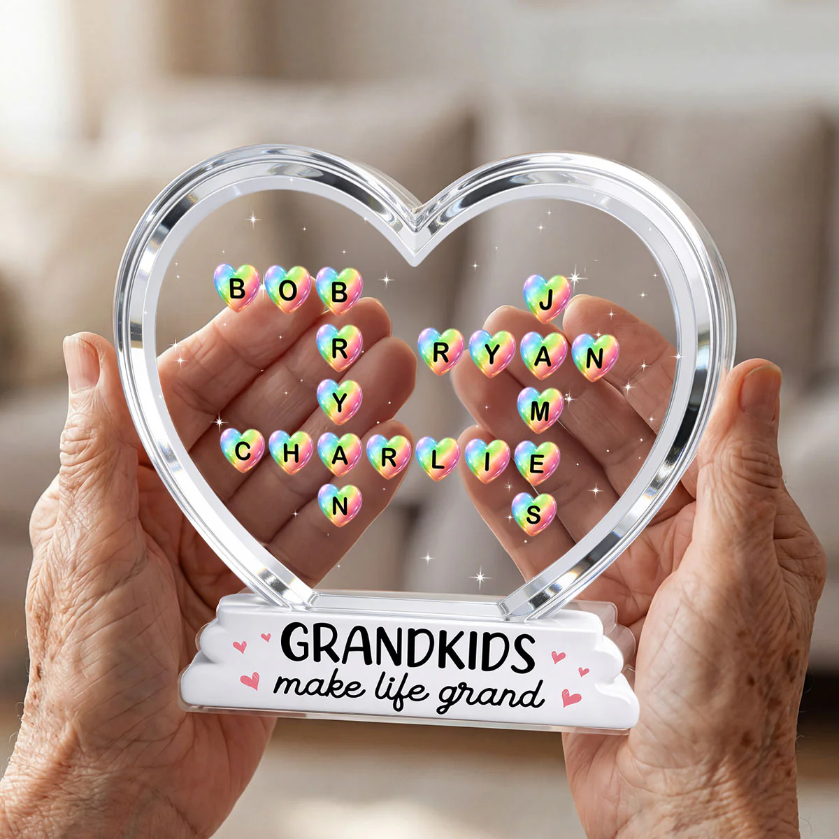 Grandkids Make Life Grand Crossword Puzzle Art Colorful Hearts 2D Flat - Personalized Acrylic Block Plaque - Gift For Grandma - Image 4