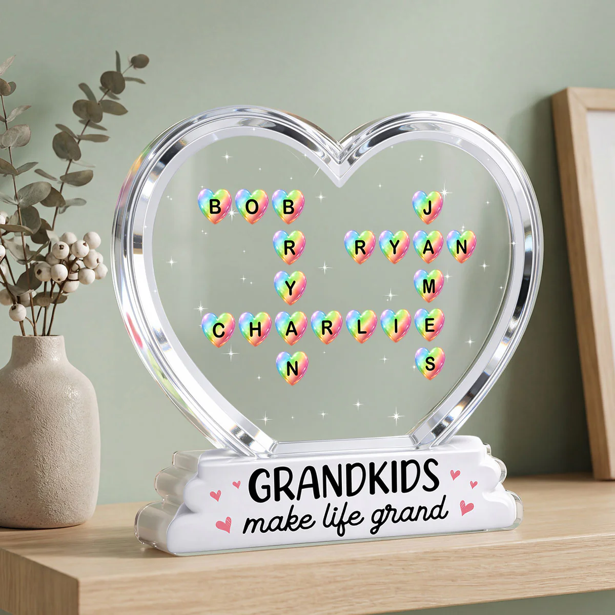 Grandkids Make Life Grand Crossword Puzzle Art Colorful Hearts 2D Flat - Personalized Acrylic Block Plaque - Gift For Grandma - Image 5