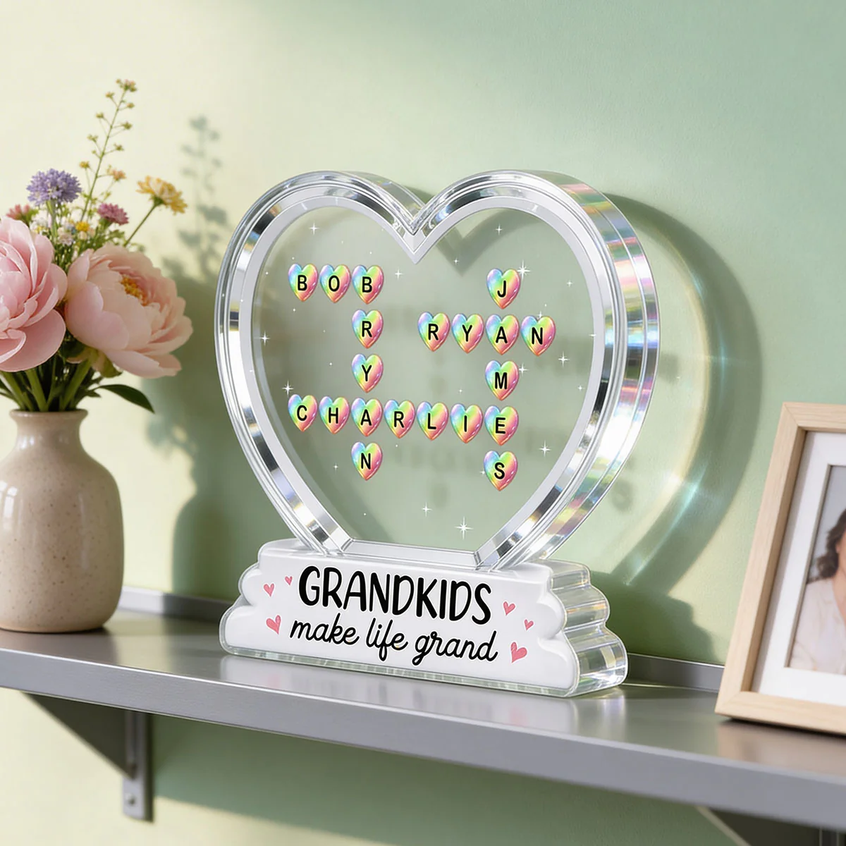 Grandkids Make Life Grand Crossword Puzzle Art Colorful Hearts 2D Flat - Personalized Acrylic Block Plaque - Gift For Grandma - Image 7
