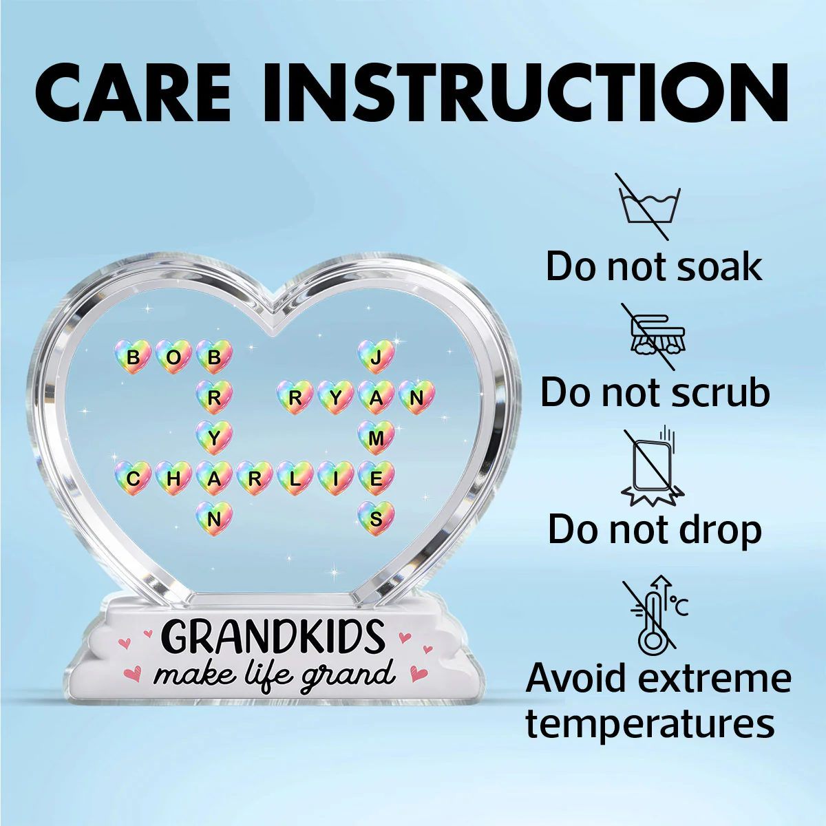 Grandkids Make Life Grand Crossword Puzzle Art Colorful Hearts 2D Flat - Personalized Acrylic Block Plaque - Gift For Grandma - Image 8