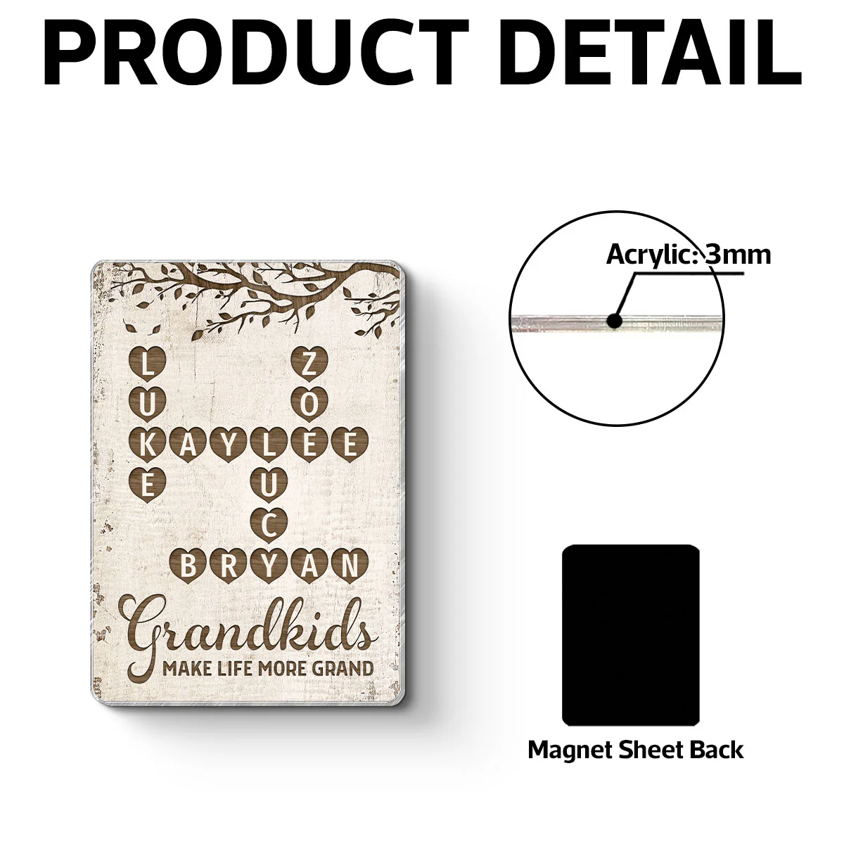 Grandkids Make Life Grand Crossword Puzzle Art Gift For Grandma Personalized Acrylic Fridge Magnet - Image 8