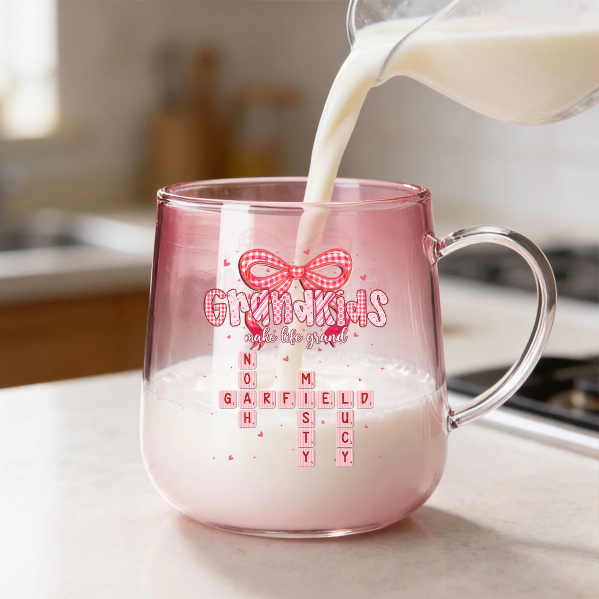 Grandkids Make Life Grand Crossword Puzzle Art - Personalized Glass Mug - Mother's Day Gift for Mom, Grandma - Image 6