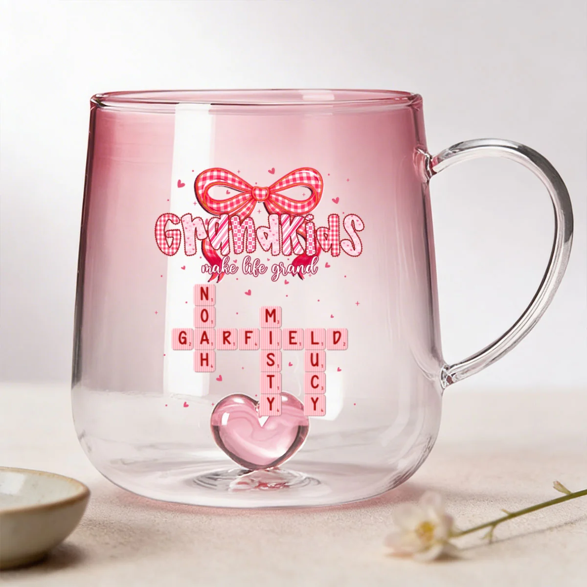 Grandkids Make Life Grand Crossword Puzzle Art - Personalized Glass Mug - Mother's Day Gift for Mom, Grandma - Image 8