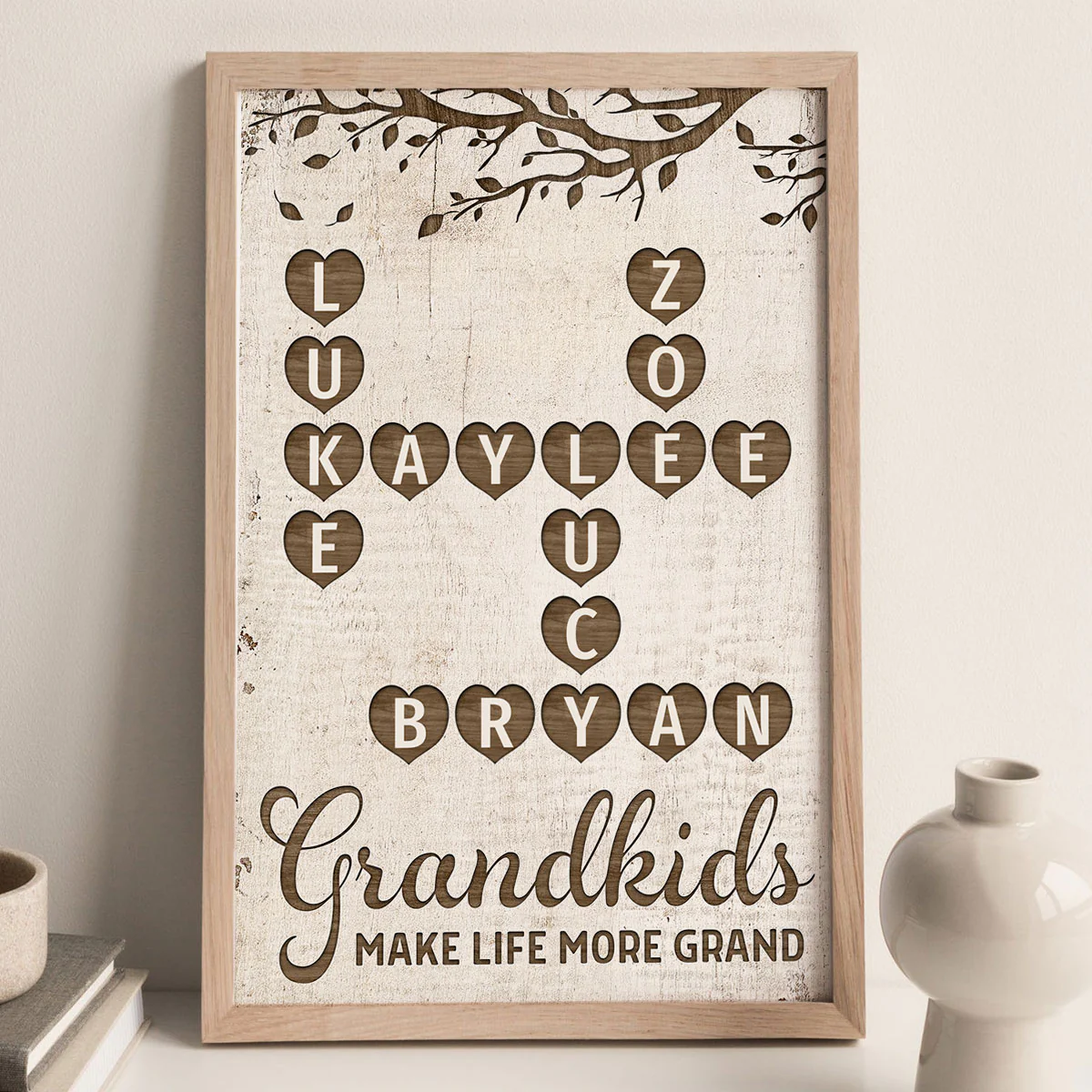 Grandkids Make Life Grand Heart Crossword Art Puzzle Personalized Poster