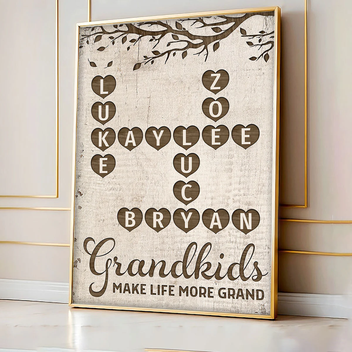 Grandkids Make Life Grand Heart Crossword Art Puzzle Personalized Poster - Image 4
