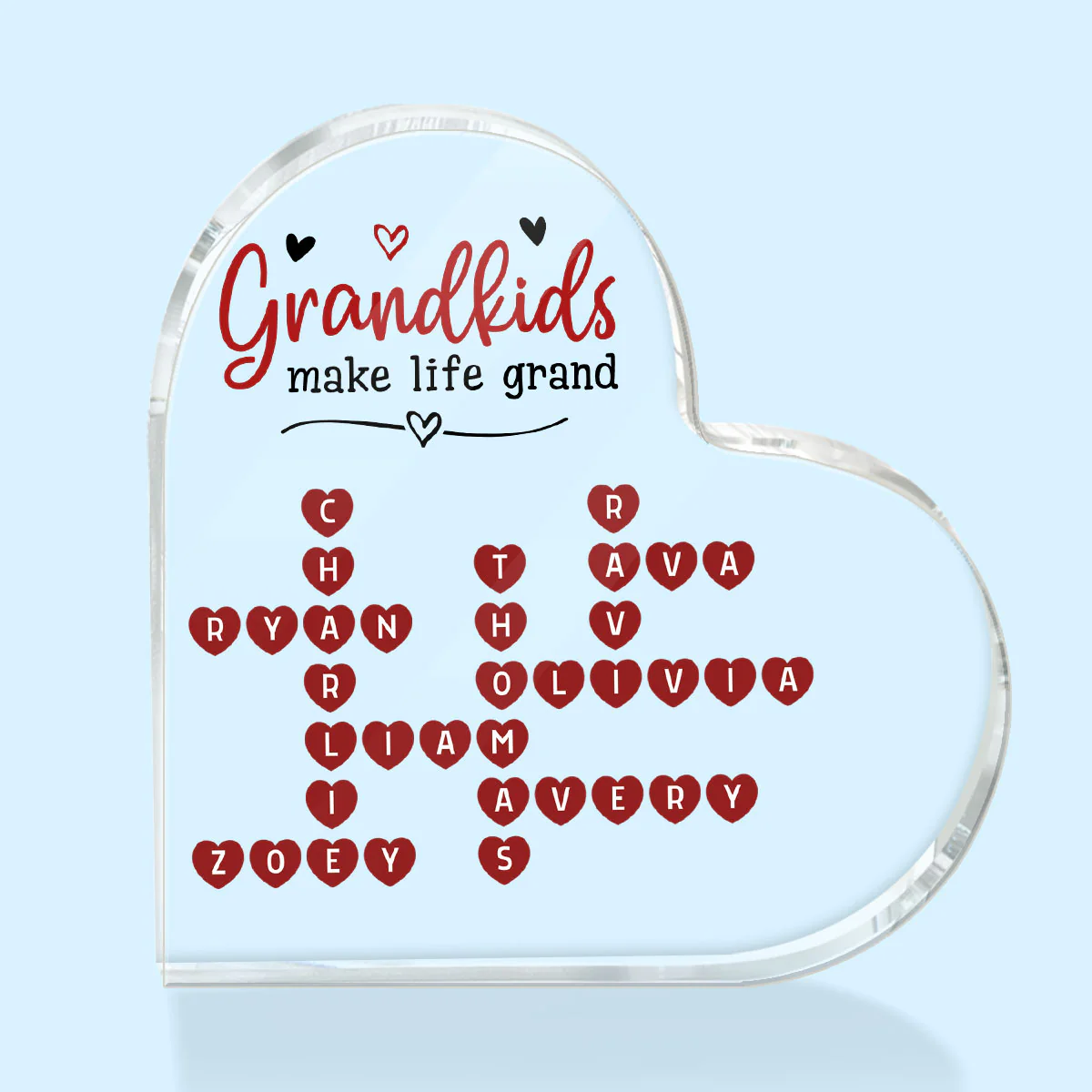 Grandkids Make Life Grand Heartfelt Crossword Puzzle Art Gift For Grandma Personalized Heart Acrylic Block Plaque - Image 2