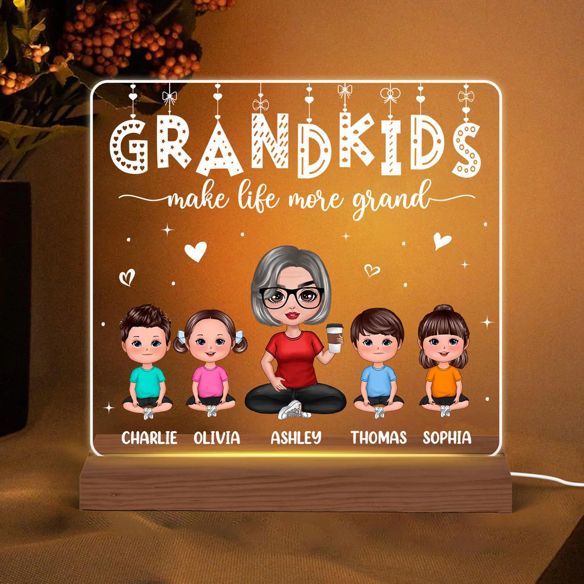 Grandkids Make Life Grand Personalized Custom Shape LED - Image 3