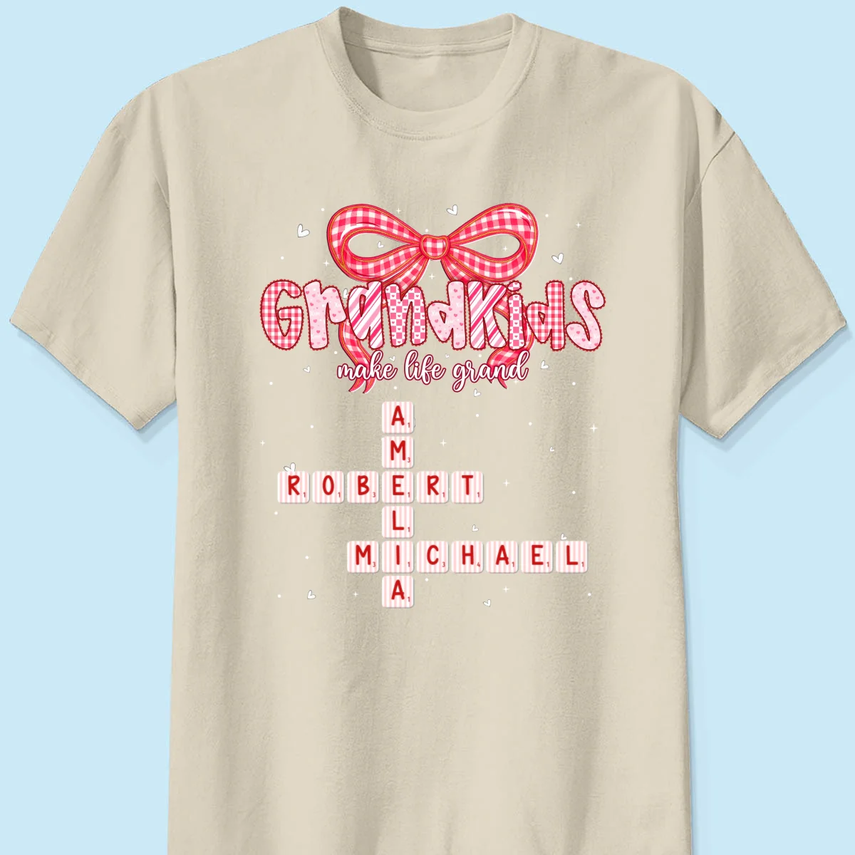 Grandkids Make Life Grand Preppy Valentine Pattern Crossword Puzzle Art - Personalized Shirt - Valentine's Day Gift For Grandma - Image 21