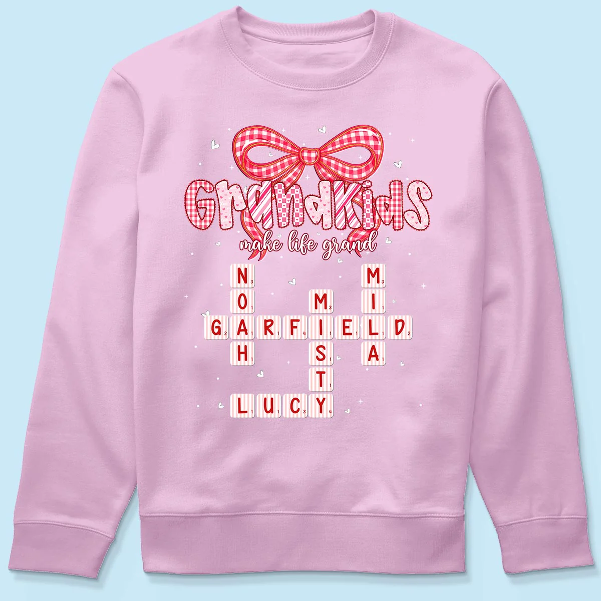 Grandkids Make Life Grand Preppy Valentine Pattern Crossword Puzzle Art - Personalized Shirt - Valentine's Day Gift For Grandma - Image 4